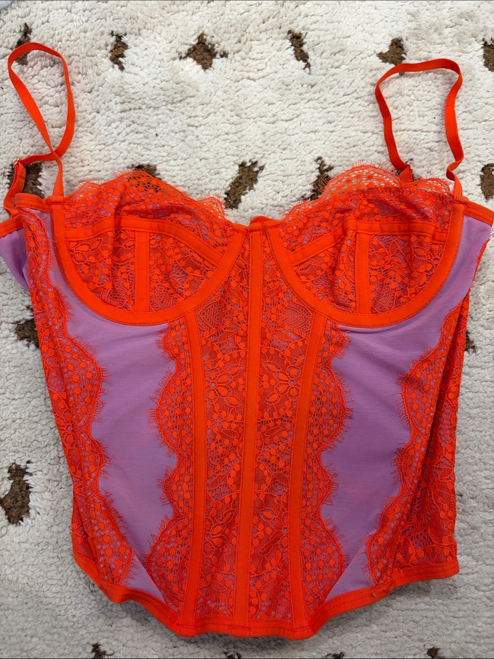 Women's Orange & Lavender Lace Bustier Corset Top